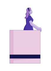 Poster - Caucasian woman staying on balcony flat line concept vector spot illustration. Girl looking up 2D cartoon outline character on white for web UI design. Editable isolated color hero image