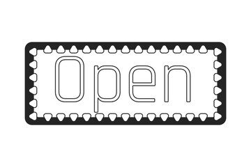 Poster - Neon open singboard flat monochrome isolated vector object. Welcome. Inviting visitors. Editable black and white line art drawing. Simple outline spot illustration for web graphic design