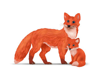 Sticker - Realistic Fox Family Composition