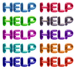 Poster - Set of help text design isolated on transparent background in 3d rendering for support and assistance concept.