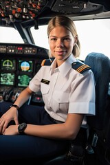 Wall Mural - a female pilot sitting in a cockpit