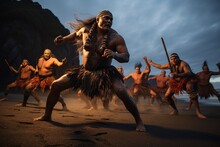 Maori Haka Dance Is Distilled Into A Single Frame. With Warriors Performing Their Vigorous Movements