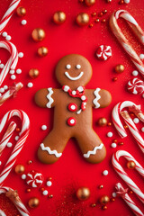 decoration man red food gingerbread christmas background candy sweet celebration holiday cookie. Generative AI.