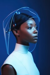 Sticker - shot of a woman in futuristic against a blue background