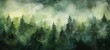 © Corri Seizinger - Watercolor painting of green forest woods trees, hand drawn fir and spruce trees, landscape .background illustration