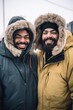 © OMD - two friends in winter jackets smiling