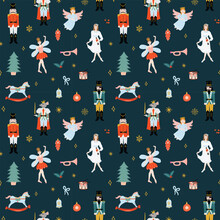 The Nutcracker Ballet Characters Christmas Holiday Pattern. Childish Pattern For Packaging, Fabric Print, Wrapping Paper, Stationery. Hand Drawn Illustration Of Mouse King, Ballerina, Fairy. 