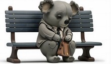 A Koala In A Suit With A Briefcase, Sitting On A Bus Stop Bench, Eyes Closed,Chinese Style Q Version, Cartoon,2D Modeling, 3D, Clean Design, Alpha Transparent Background - On Beta - Q 2 - S 250