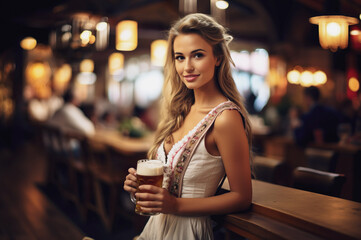 AI generated image of waitress with beer on octoberfest