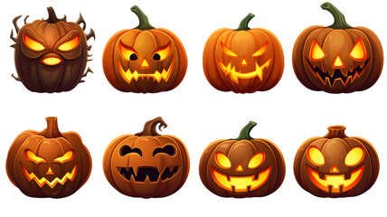 Set of halloween pumpkin on transparent background PNG