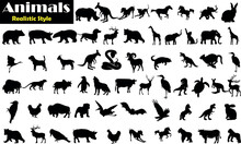 Animal Silhouette Or Logo Collection Isolated On White Background. Lion, Elephant, Tiger, Giraffe, Cheetah, Bear, Gorilla, Zebra, Kangaroo, Penguin, Wolf. Fully Customizable Vector Illustrations