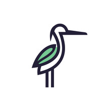 Heron Pelican Stork Vector Logo Lineart Line Outline Monoline Icon Design Stock Gulf Bird Coast Beach Illustration Abstract Ibis Logo