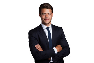 Wall Mural - Confident Businessman in Suit and Tie - Exhibiting Confidence and Professionalism with Folded Arms, Reflecting Employee Satisfaction, and Conveying a Positive Business Profile Concept