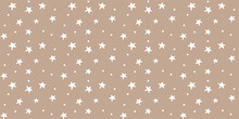 White Stars On Kraft Paper Background, Seamless Texture For Gift Wrapping, Abstract Childish Starry Vetor Graphic Pattern