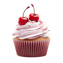 Cupcake With Cherry And Pink Cream
