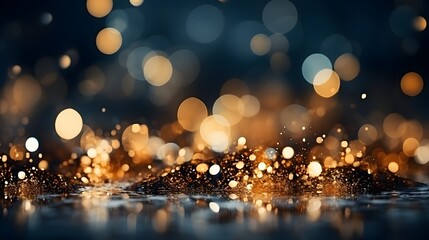 Wall Mural - christmas golden light shine particles bokeh on navy blue background.