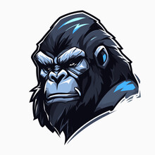 Esport Gorilla Vector Logo On White Background Side View, Gorilla Icon, Gorilla Head, Gorilla Sticker