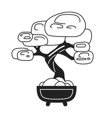 Poster - Bonsai tree monochrome flat vector object. Decorative japanese tree in pot. Editable black and white thin line icon. Simple cartoon clip art spot illustration for web graphic design