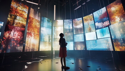 Floating media screens, projecting immersive images that interact with the physical environment