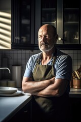 Poster - portrait of a mature man standing in his home kitchen