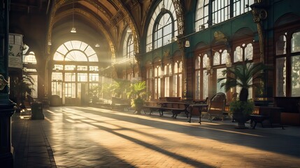 A historical train station, built between the years 1800 and 1900, that captures the golden age of railway travel. Generative AI