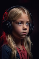 Wall Mural - shot of a young girl wearing headphones in the studio