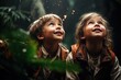 Children exploring a jungle, evoke a sense of wonder and discovery.Generative AI