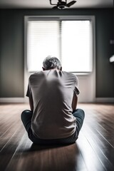 Sticker - cropped shot of an unrecognizable man sitting alone on the floor in his home