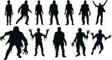 Illustration Of Set Of Different Zombie Silhouettes Isolated.