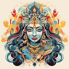  Goddess Durga Vector illustration, Dussehra 2023, Indian Hindu religious festival