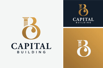 Wall Mural - Initial Letter B C Monogram BC CB with Greek Marble Pillar Column for architecture building construction government office logo design