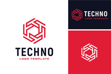 modern initial t rotation connected hexagon link line shape for futuristic technology logo design