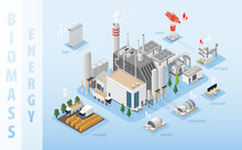 Biomass Energy, Biomass Power Plant In Isometric Graphic