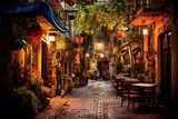 Fototapeta Uliczki - Narrow medieval lanes, charming village ambiance, and timeless allure. Unveiling Italys cultural treasures. Concept of travel and summer vacation.