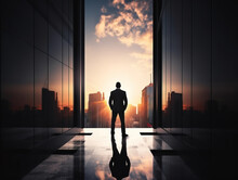 Silhouette Of Business Man Following His Ambitions, Generative Ai Illustration