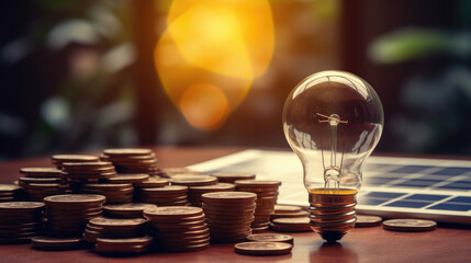 Wall Mural - business finance and saving power. new idea solar energy with accounting concept