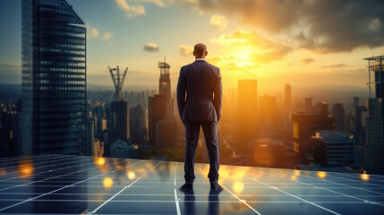 Wall Mural - business finance and saving power. new idea solar energy with accounting concept