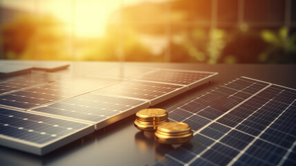 Wall Mural - business finance and saving power. new idea solar energy with accounting concept