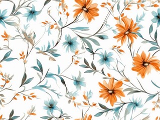 Wall Mural - Flower pattern with orange flowers on background. Flora summer wallpaper. For banner, postcard, book illustration. Created with generative AI tools