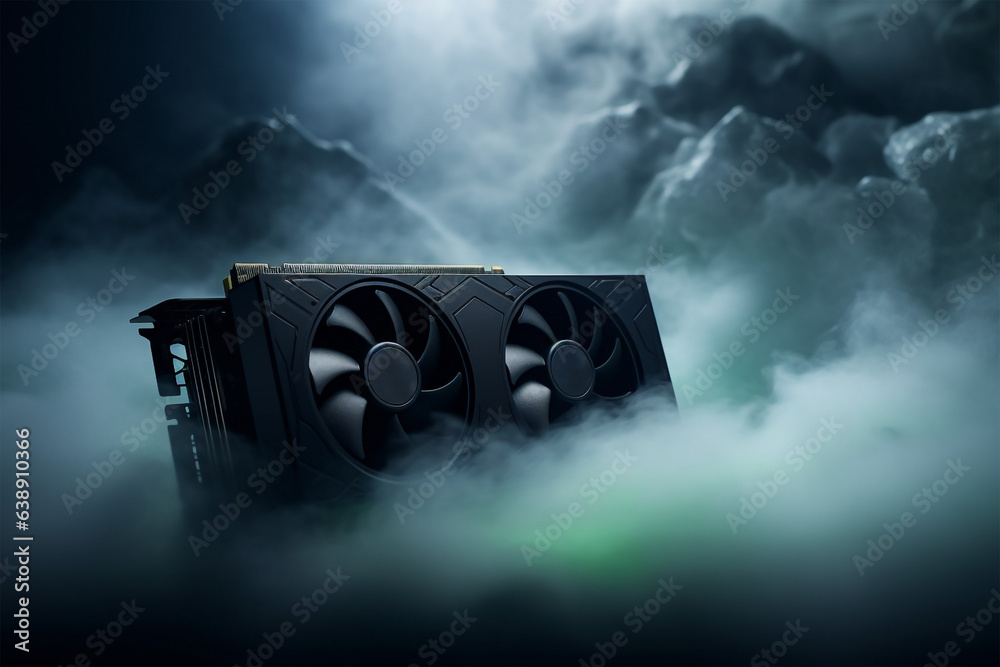 New mystery GPU graphic card in smoke. Ai generative unknown gaming ...