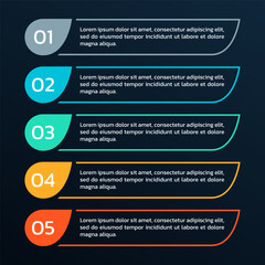 Wall Mural - 5 step list diagram. Info graphic template. Business process, presentation, layout design. Five numbers infographic. Vector illustration.