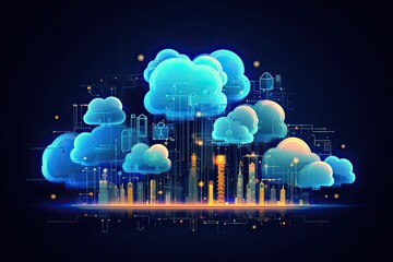 Wall Mural - blue digital technical cloud technology illustration