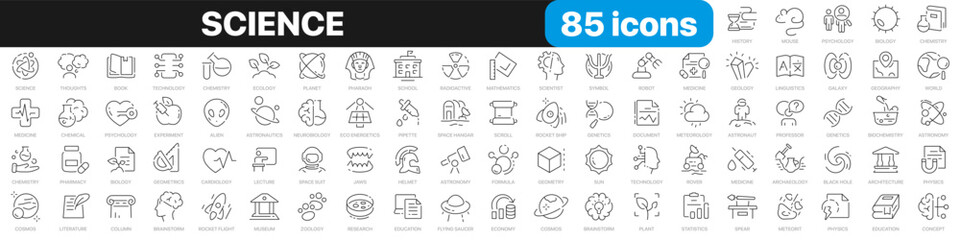 Poster - Science line icons collection. Education, learning, medicine, technology icons. UI icon set. Thin outline icons pack. Vector illustration EPS10