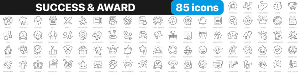 Wall Mural - success and award line icons collection. development, target, trophy, feedback icons. ui icon set. t