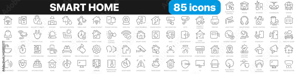 Smart home line icons collection. Secure, technology, internet ...
