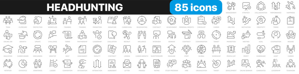 Aufkleber - Headhunting line icons collection. Teamwork, contract, resume, career, audit icons. UI icon set. Thin outline icons pack. Vector illustration EPS10