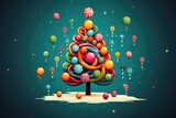 Fototapeta Paryż - tasty sweet candy christmas tree illustration