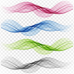 Wall Mural - Transparent wavy design element, set. Abstract vector wave.