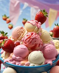 Wall Mural - Strawberry and vanilla ice cream 