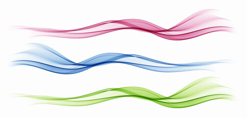 Wall Mural - Collection of wavy shapes Transparent element Wave background Blue, green, red wave flow.